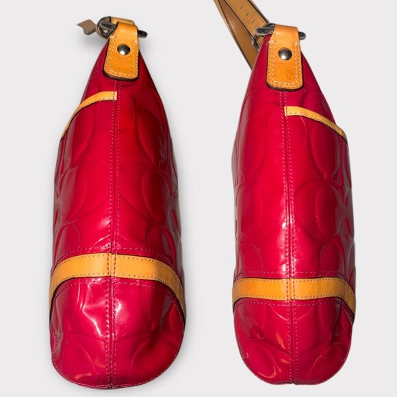 Coach Peyton Embossed C Patent Leather Hobo F20022 Pink Cerise Tan Trim Converts - Picture 5 of 9